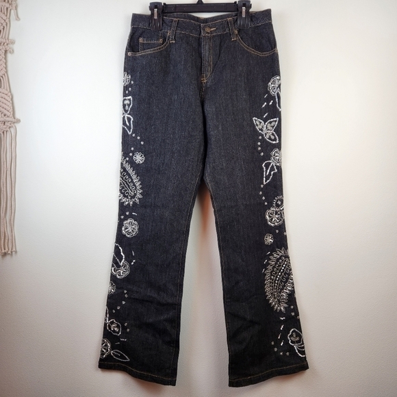 Lew Magram Collection Vintage sequins Floral details straight leg jeans 10 boho - Picture 1 of 5